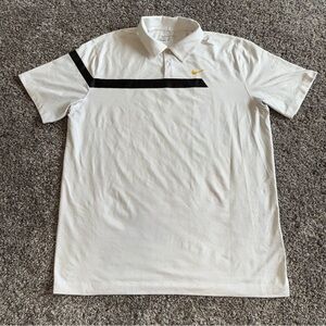 Nike Golf Dri-FIT White Polo Shirt LIVESTRONG Athletic Fit Black Yellow Stripe